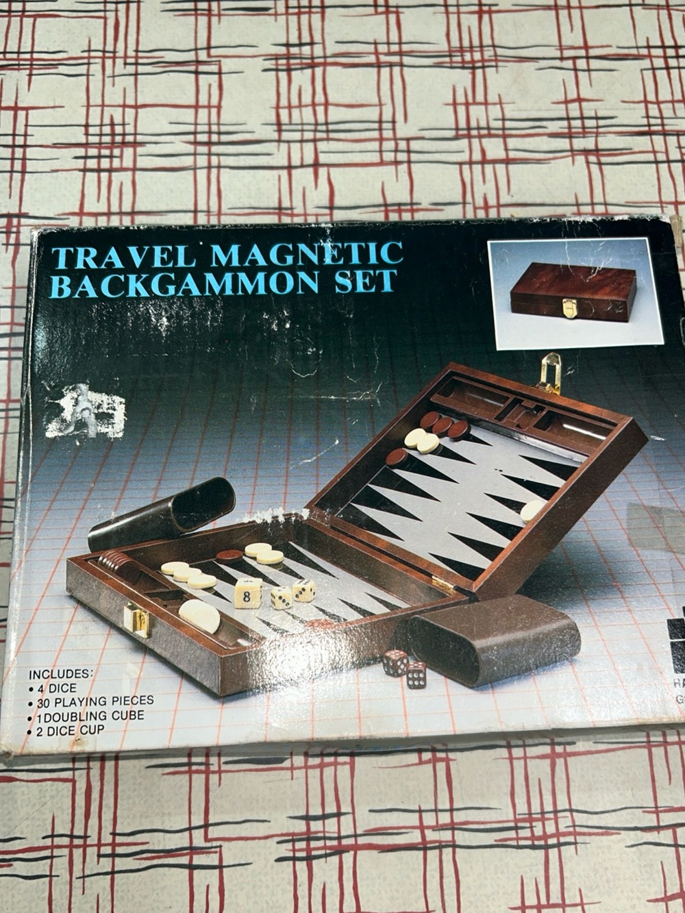 Vintage Backgammon Set In Case Brown Faux Leather Magnetic *Complete*